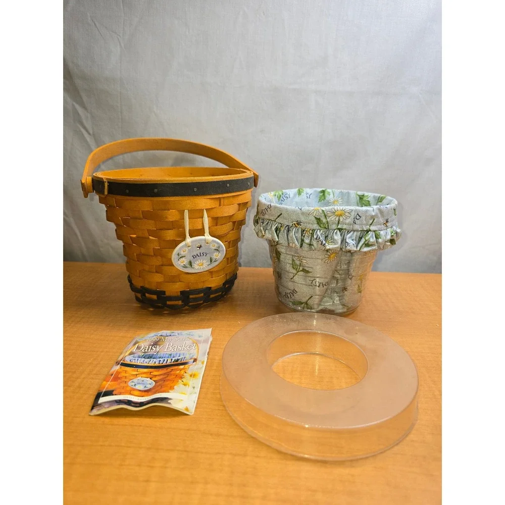 Longaberger‎ 1999 Daisy Basket Swing Handle Porcelain Tie-On Fabric Liner 6x6